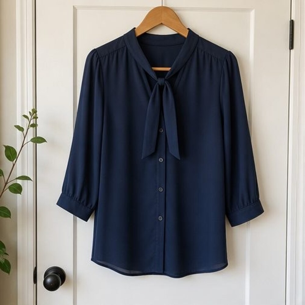 Navy Button Blouse
